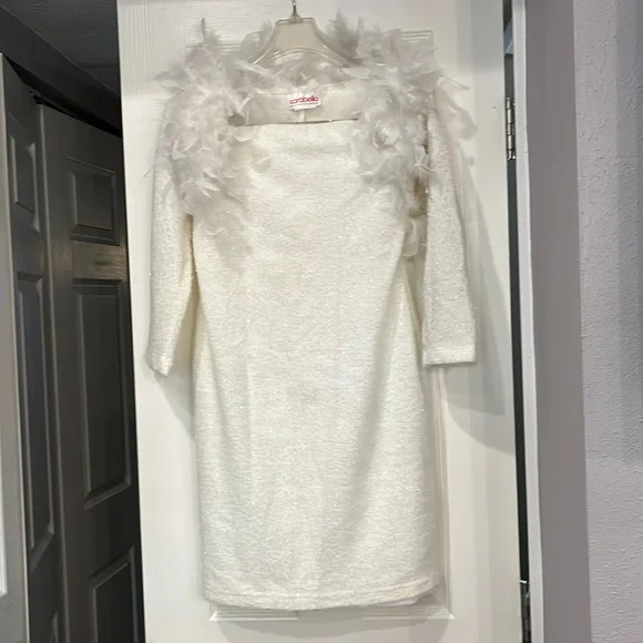 Carabella shimmering strapless dress & feather shrug. Large. Holiday dress - Picture 4 of 16